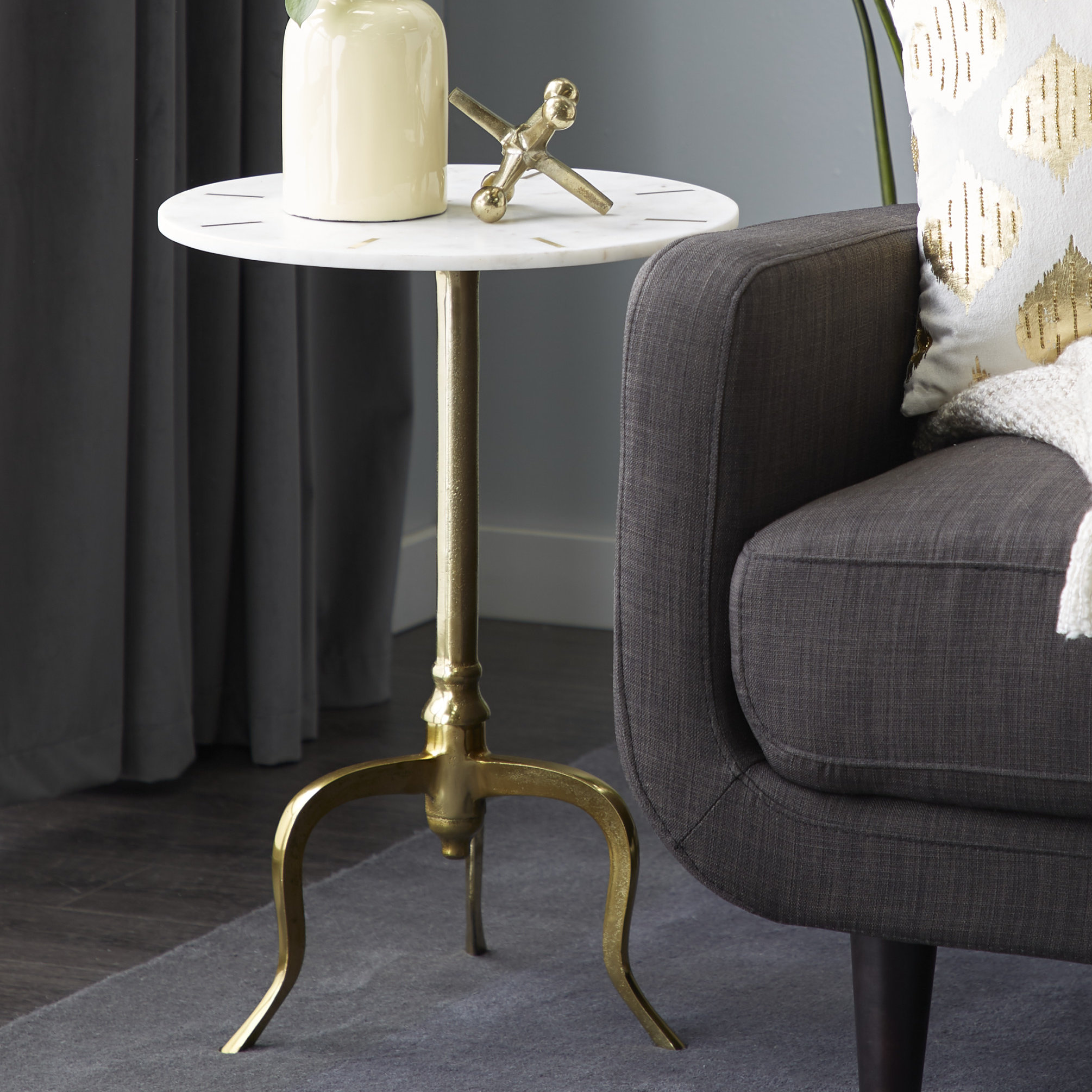 Willa Arlo Interiors Marble Side End Accent Table with Marble Top with Gold Inlay Reviews Wayfair